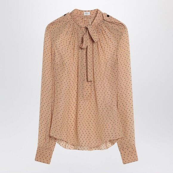 Saint Laurent Beige Polka Dot Blouse In Silk Blend Women - Picture 1 of 2